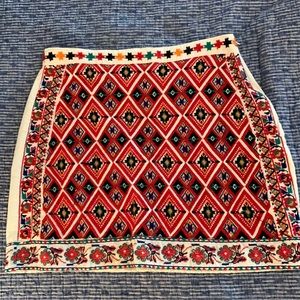 Embroidered Mini Skirt - Lined Boho